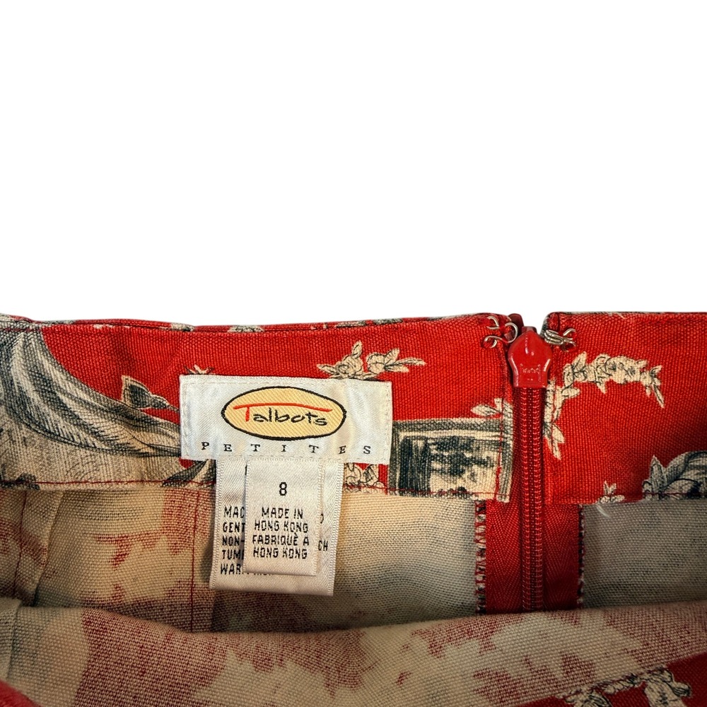 Vintage Talbots Petites Red Toile de Jouy Cotton Skirt Size 8P - Picture 5 of 7